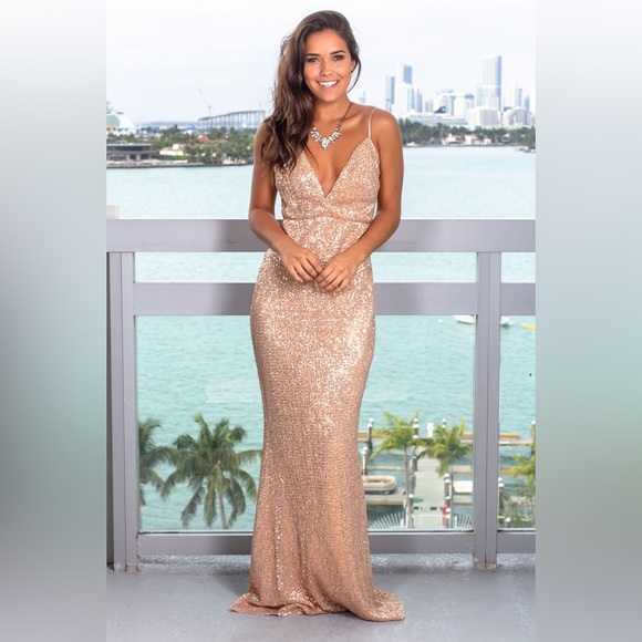 Sequin Maxi Gold/Champagne Dress - Picture 2 of 3